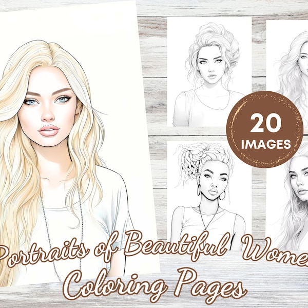 Beautiful Women Realistic Coloring Pages 20 Portraits of Women Grayscale Coloring Book for Adults Instant Download Printable Coloring Page