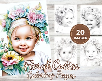 Flower Girls Coloring Pages 20 Portraits of Adorable Little Girls With Flowers Coloring Book for Adults Instant Download Printable Art PDF