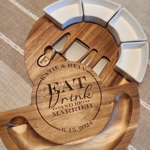 Personalized Round Cheese Board with Slide out Top, Bowls and Cutlery Set, Custom Charcuterie Board, 5th Anniversary Gift for the Home