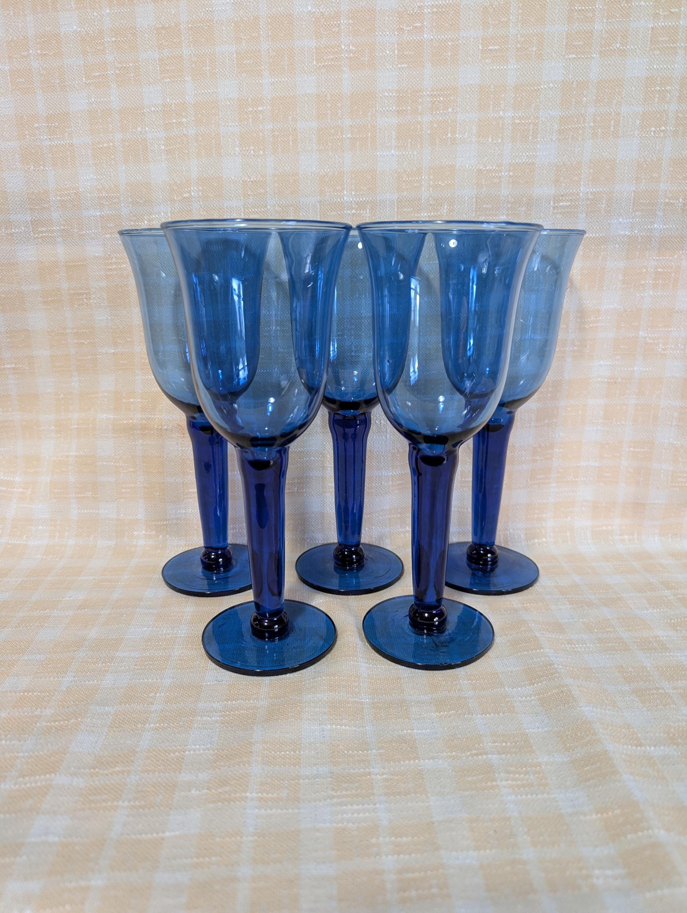 Vintage Hand Blown Cobalt Blue Wine Glasses (set of Five) - Etsy