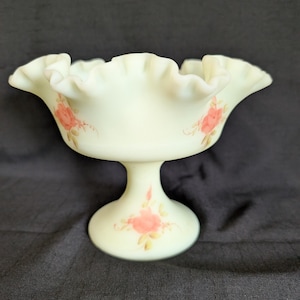 Fenton Art Glass Hand Painted Custard Glass Compote (does have uranium)