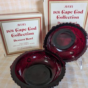 Avon 1876 Cape Cod Ruby Red Dessert Bowls (Set of Two) in Original Boxes