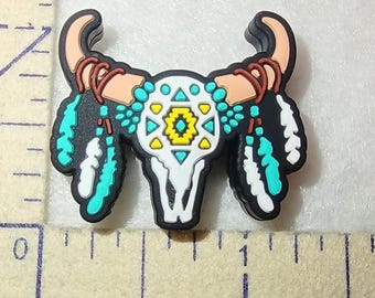 Cow Skull Focal Bead: Turquoise Western Cowboy Silicone Bead