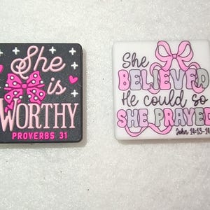 She is Worthy- Proverbs 31 - Religious Silicone Focal Bead