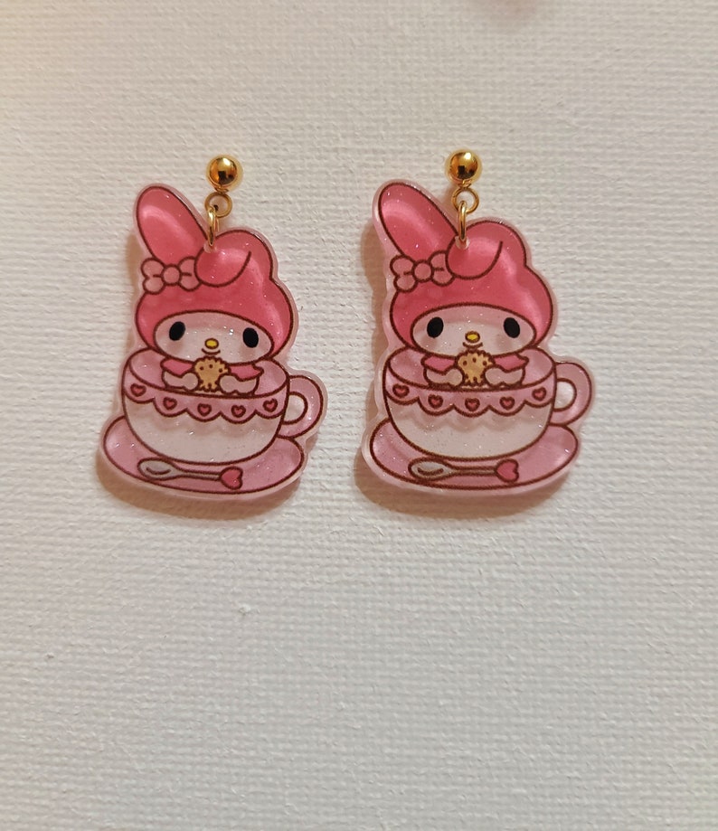 Teacup Earring/ Pink Pastel Earrings/cute Glitter Accessories/ Handmade