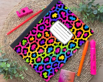 Printable Composition Notebook Cover | Neon Cheetah, Back to School (Digital Download)