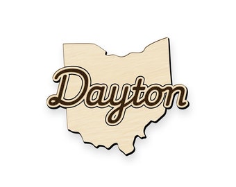 Dayton Ohio Wooden Magnet: State Shape Refrigerator Art