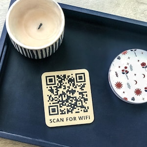 QR Code Sign Wooden Magnet | WiFi Sign | Scan for Wifi | QR Sign for Home, Business, Airbnb, Office | Quick WiFi Connect | Mini QR Code