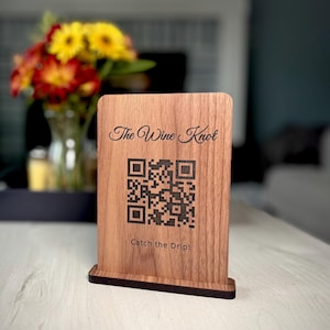 QR Code Schild für Geschäft | QR-Code-Tischschild aus Holz | Logo QR-Zeichen | Stehendes Venmo Schild | Benutzerdefiniertes Social Media Zeichen Zahlungsoptionen und Menü