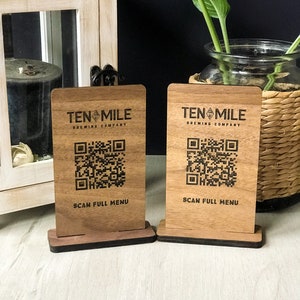 Letrero de código QR de doble cara para negocios / Letrero de mesa de código QR de madera de pie / Letrero de código QR con logotipo / Letrero de menú de restaurante / Pago QR en redes sociales