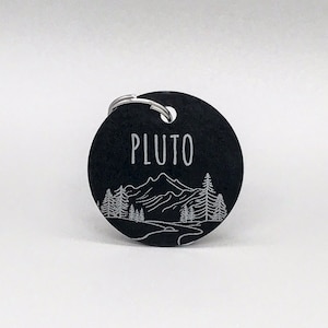 Custom Metal Pet Tag - Personalized Engraved Pet ID Tag for Dogs. Mountain River Outdoors  Nature-Inspired - Durable Adventure Pet ID!