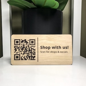 QR Code Sign | Wooden QR Code Sign | Small Qr Code Signs | Custom QR Code Magnet Sign Display - Personalized for Business or Home