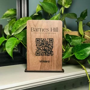 Letrero de código QR para negocios / Letrero de mesa de código QR de madera / Letrero de logotipo QR / Letrero de menú de restaurante / Opciones de pago y redes sociales personalizadas QR