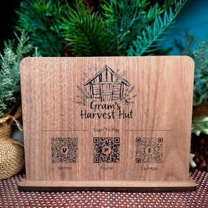 QR Code Sign for Business | Wooden QR Code Table Sign | Logo QR Sign | Standing Venmo Sign | Custom Social Media Sign Payment Options & Menu
