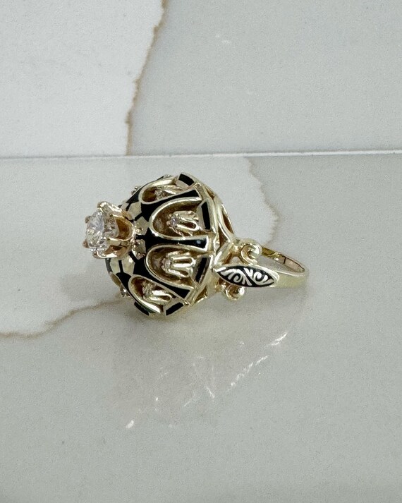 Vintage 14K YG 1.0cttw. Diamond and Black Enamel … - image 3