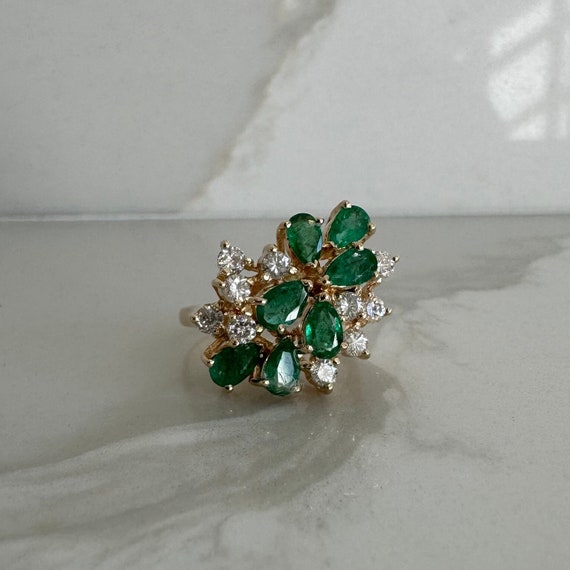 14K Emerald and Diamond Ring - image 2