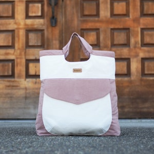 NUEVO / Hecho a mano en Canadá / Bolso de mano de lona, único bolso de hombro rosa blanquecino, bolso de compras, bolso de mano, regalo, 100% lona orgánica