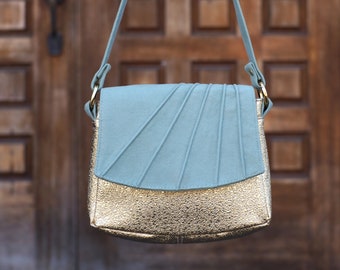 NIEUWE handgemaakte handtas portemonnee clutch gouden mint groene unieke gouden schoudertas riem