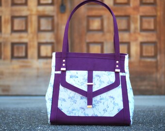 Handmade Floral Vinyl Handbag: Purple Velours Shoulder Bag