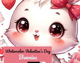 Watercolor Valentine&#39;s Day Clip art Bundle Animal Clipart PNG Bundle Bunnies Valentines Day Commercial Use Digital Download Transparent Png