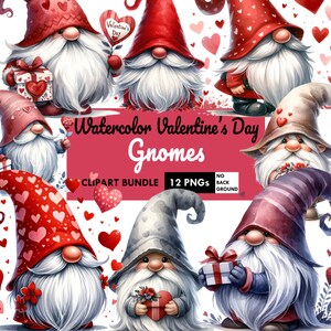 Watercolor Velntines Gnomes Clipart 12 PNG Festive Gnomes Clipart Valentines Day Clipart Gnomes PNG Fantasy Clipart Commercial Use Bundle