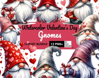 Watercolor Velntines Gnomes Clipart 12 PNG Festive Gnomes Clipart Valentines Day Clipart Gnomes PNG Fantasy Clipart Commercial Use Bundle