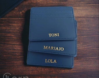 Personalized Slim Wallet with Custom Name or Initials - Mini PU Leather Card Holder - Gift for Women and Men