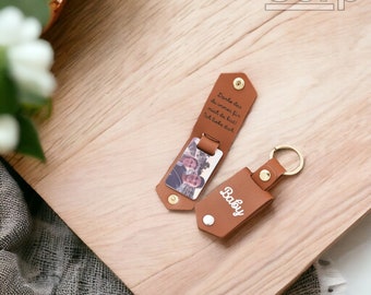 Custom Leather Photo Keychain - Personalized Father's Day Gift for Men, Boyfriend, Dad, Husband - Custom Picture, Names, Date - Car Keyrings