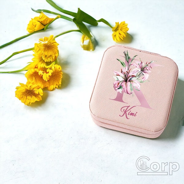 Boîte à bijoux personnalisée avec initiales et nom - Cadeau de demoiselle d'honneur, Saint-Valentin, fête des mères et d'anniversaire