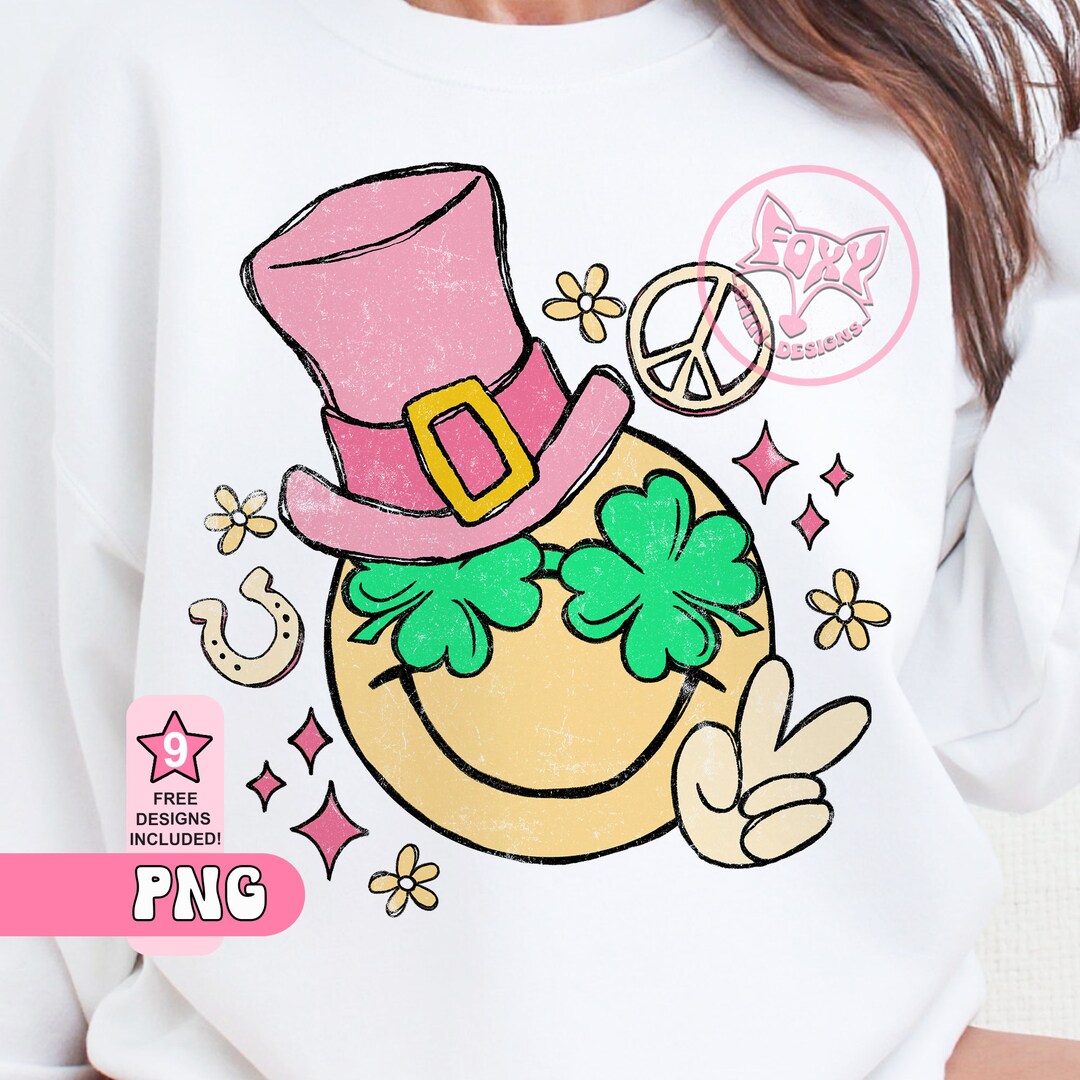 St Patricks Day Smiley Face PNG, Four Leaf Clover Smiley Designs Png ...