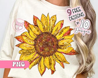 Sunflower Glitter Fall Sublimation Design Trending Now Digital Trendy PNG Designs Download For Shirts For Women Digital Products Best Seller