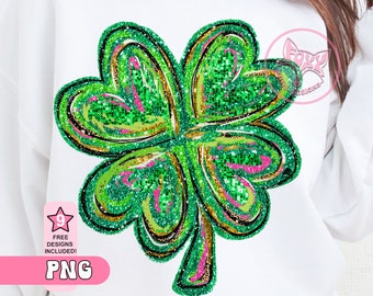 St Patricks Day Shamrock Shirt Png Sublimation St Pattys Day Four Leaf Clover Sequin Shirt Faux Embroidery Dtf Transfers Popular Right Now
