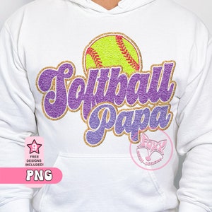 Softball Papa Game Day Faux chenille sublimation patchs PNG populaire tendance en ce moment téléchargement numérique t-shirt graphique police rétro Art Dtf