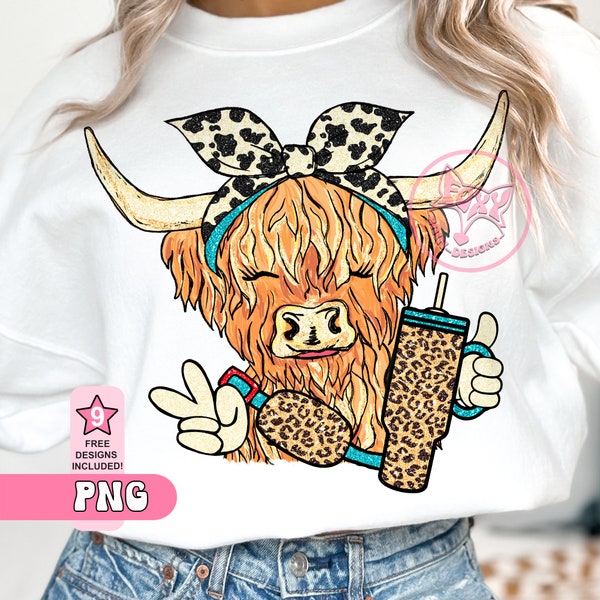 Highland Cow Glitter Trendy Heifer Png Stanley Tumbler Belt Bag Sublimation Instant Download Popular Right Now Dtf Transfers Top Sellers