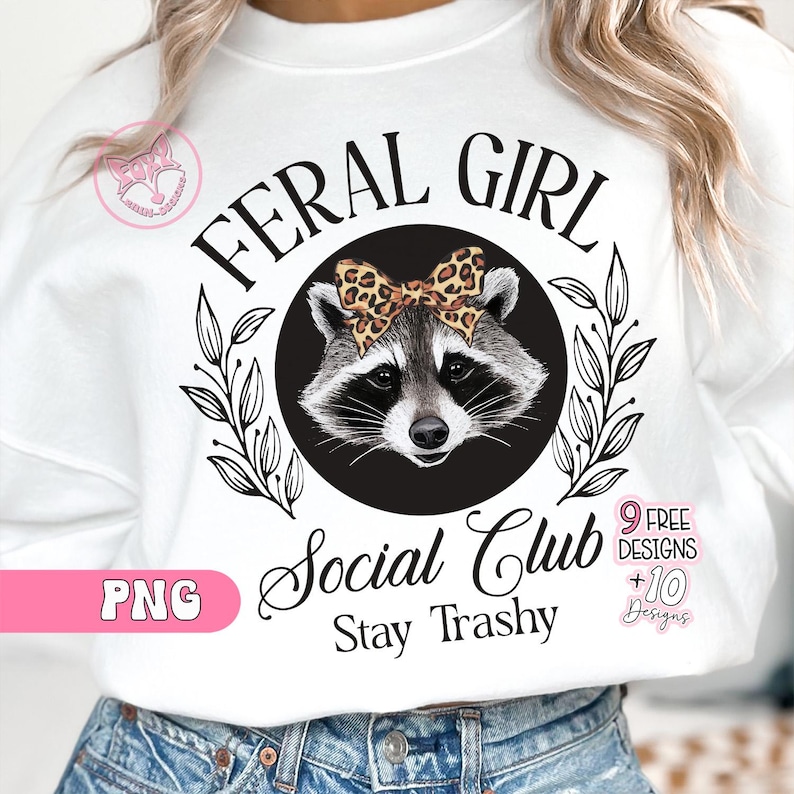 Feral Girl Social Club Png, Funny Leopard Print Coquette Bow Raccoon