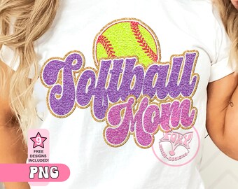Softball Mom Chenille Letters Sublimation PNG Clipart (Digital Download)