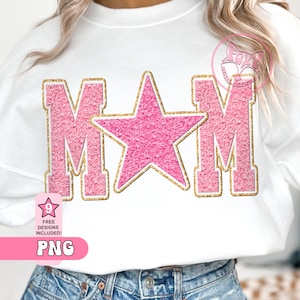 Mom Faux Chenille Patch PNG: Mama Star Design (Digital Download)