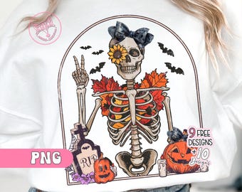Skelet Halloween retro png, Halloween-sublimatieontwerpen, griezelig seizoen skelet png, Halloween-shirtontwerpen voor print on demand