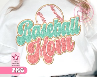 Baseball Mom Game Day Faux Chenille Sublimation Patches PNG Popular Trending Right Now Digital Download T shirt Graphic Retro Font Art