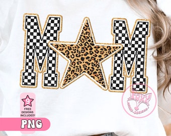Chemise pour maman et maman pour la fête des mères à imprimé léopard et sublimation damier noir et or paillettes fausses broderies