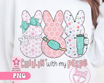 Chilling de Pâques avec mon petit ami lapin PNG fichier de conception de sublimation Stanley Tumbler sac banane inspiré de fausses paillettes paillettes téléchargement immédiat