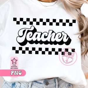 Retro Teacher Checkered PNG: Teacher Shirt Design (Digital Download)