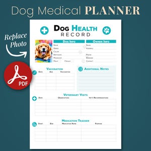 Dog Health Record schedule Editable Printable and Digital use Planner Sheet PDF Vet calendar Tracker vaccination veterinary medication vet