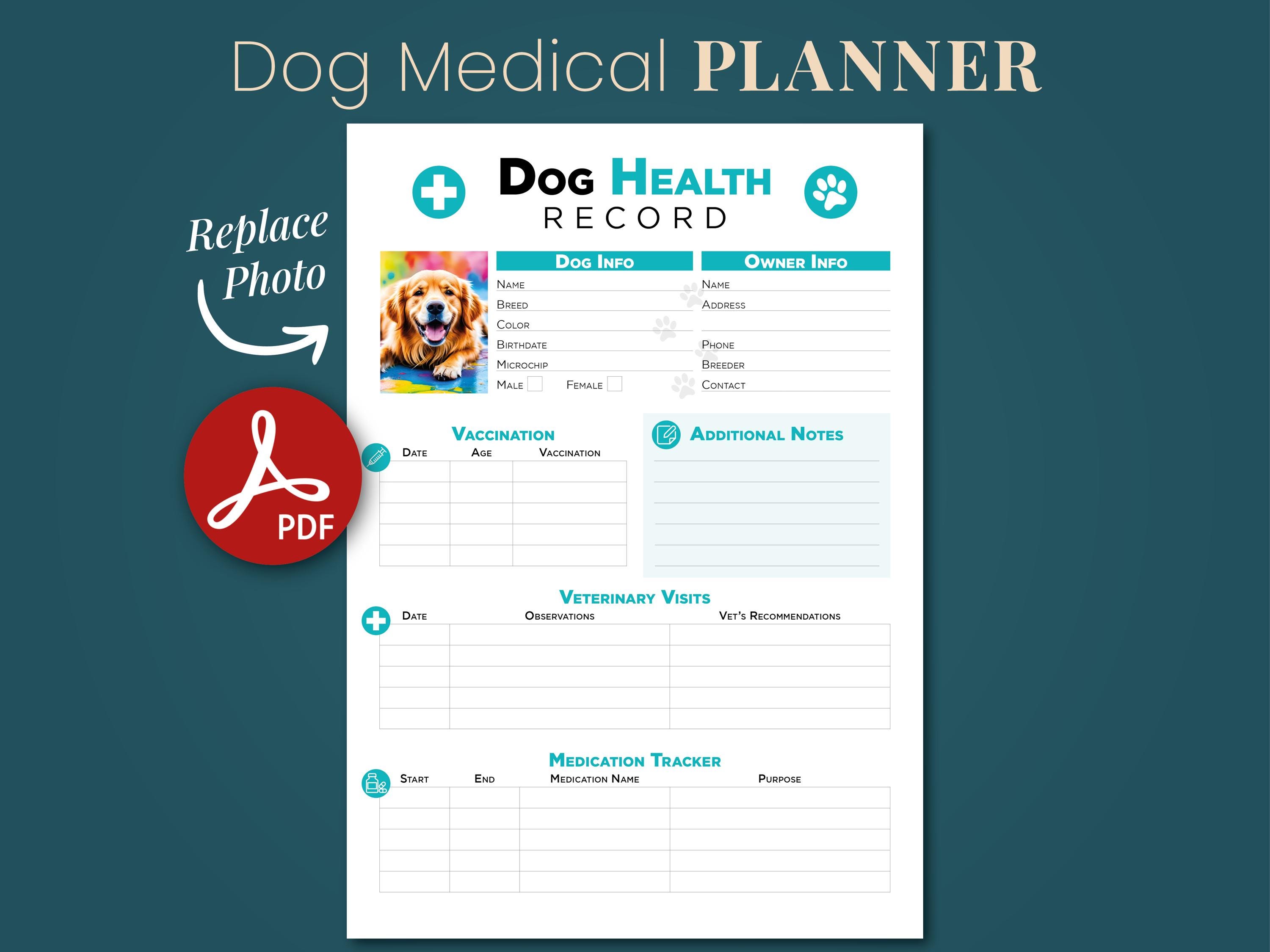 Editable Dog Health Record Planner: Vet Visits, Vaccination Tracker (PDF) -  Etsy