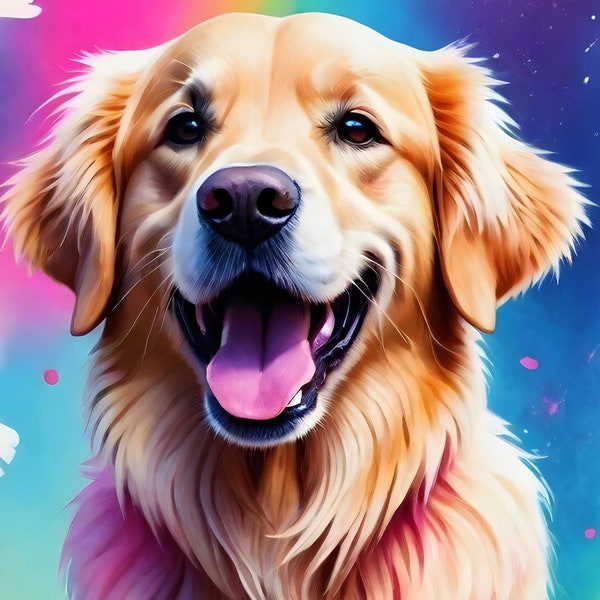 Wallpaper Golden Retriever Dog iPhone Watercolor Dog lovers Gift Personalization available smartphone screen 3D 4K fun happy colorful 3D Art