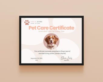 Szablon certyfikatu dla psa: Edytowalna nagroda dla opiekuna zwierząt i trenera psów (Canva, US Letter)