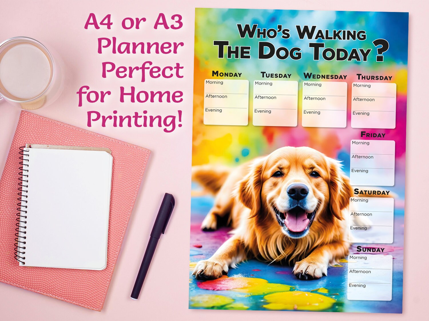 Printable Golden Retriever Walking Dog Weekly Planner Schedule, Planner ...
