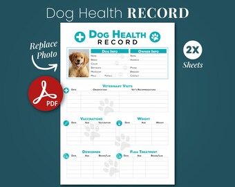 Registro de salud canino editable: Registro de visitas veterinarias y vacunación (Descarga digital en PDF)