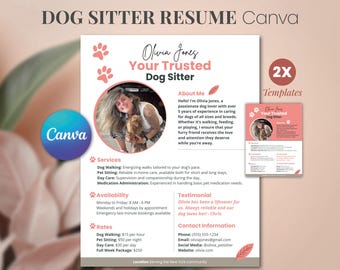 Szablon CV opiekuna psa: profil opiekuna zwierząt, edytowalna ulotka Canva (list US)