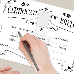 Dog Birth Certificate Printable PDF editable photo Digital use Girl or Boy Puppy Personalized simple Template Instant Download home print
